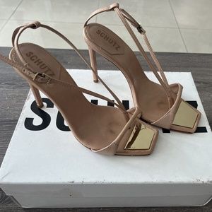SCHUTZ Vikki Ankle Tie High Heel Sandals Honey Beige Size 7B